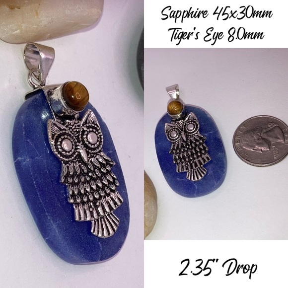 Sapphire & Tiger's Eye Gemstone Handmade Pendant - Picture 5 of 5